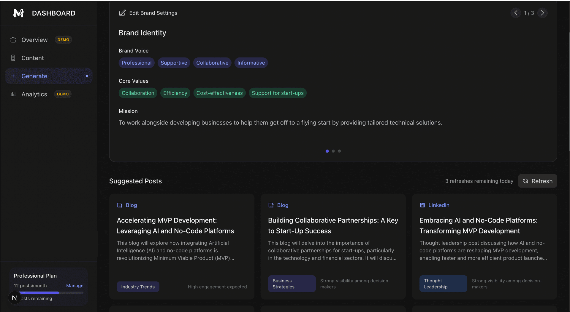 Market Me's smart content suggestion interface